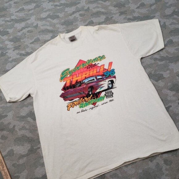 Vintage Oneita Shirt Mens 2XL White Made In USA Firebird Racing Single Stitch - Picture 2 of 11